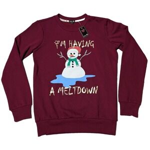 COZY ZOE SNOWMAN I'M HAVING A MELTDOWN Women XS Burgundy Pajama Sweatshirt NEW